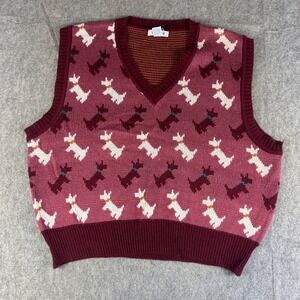 Vintage LOH Vest Women's 44 Scottie Dog Sweater  Maroon V-Neck Acrylic Knit